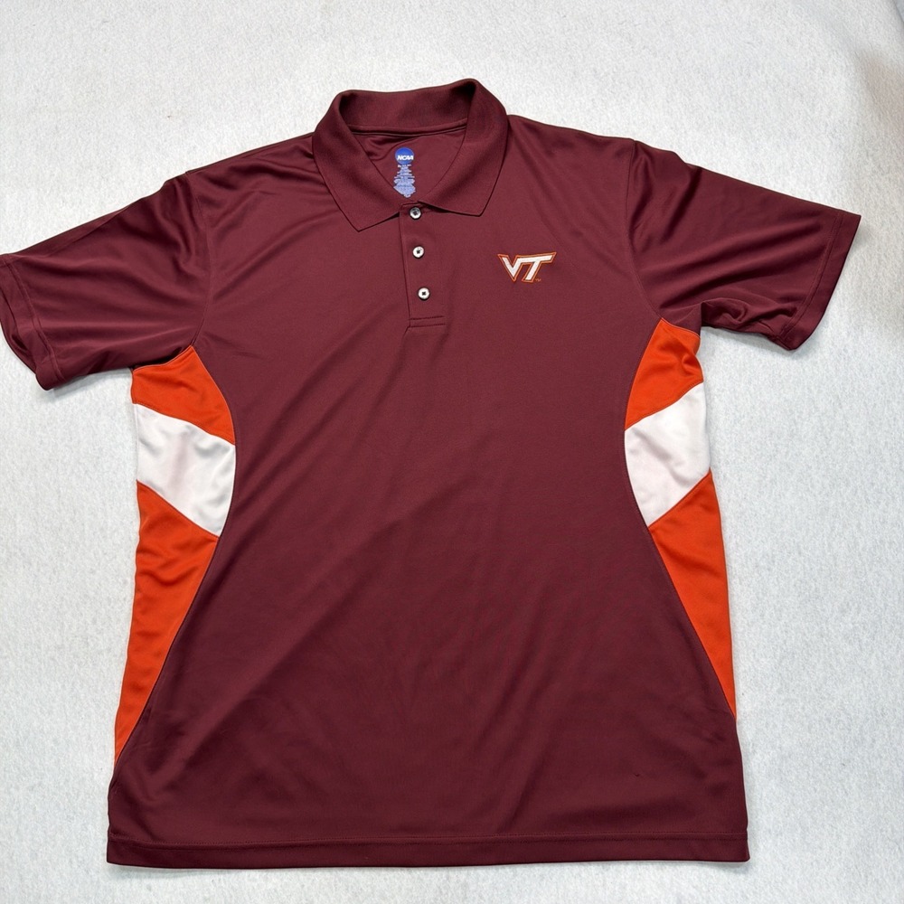 Virginia Tech Hokies Mens S/S Maroon Orange White NCAA Golf Polo Shirt - Size XL